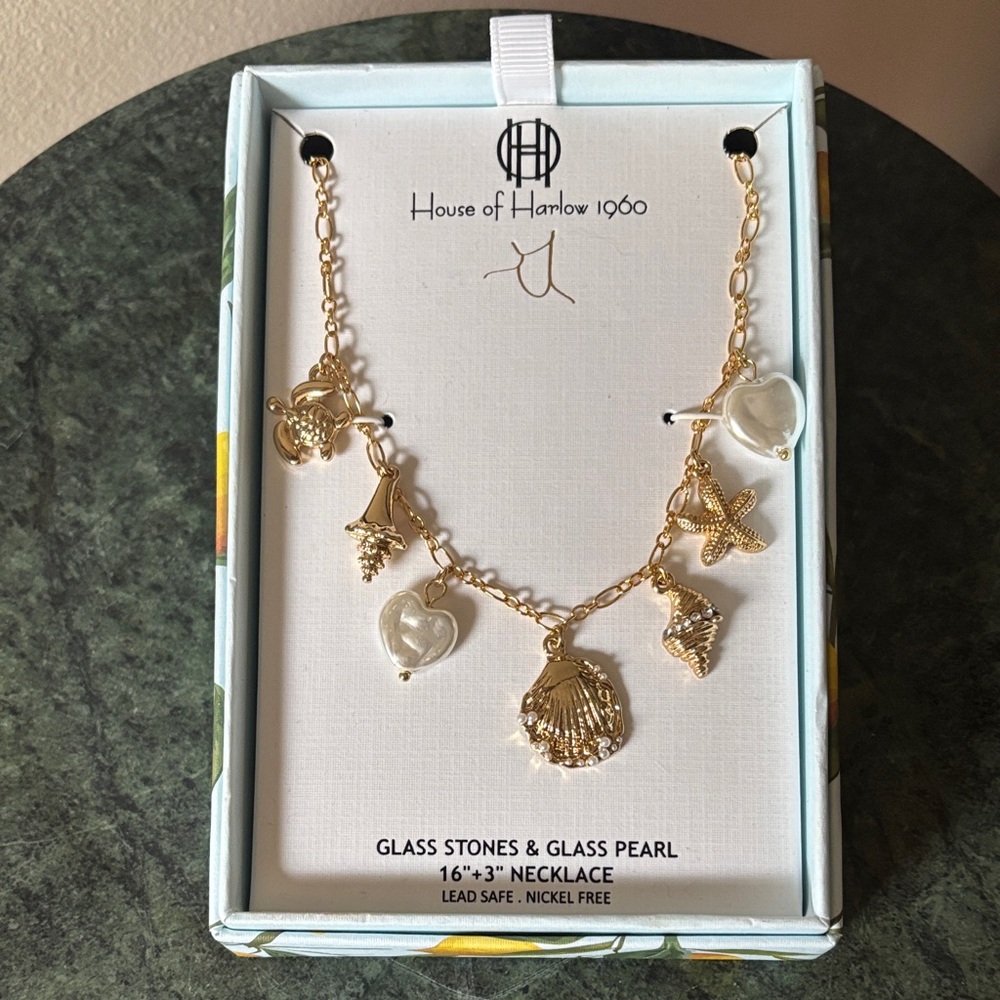 House of Harlow 1960 Gold Glass Stones & Glass Pearl Necklace - Picture 1 of 1
